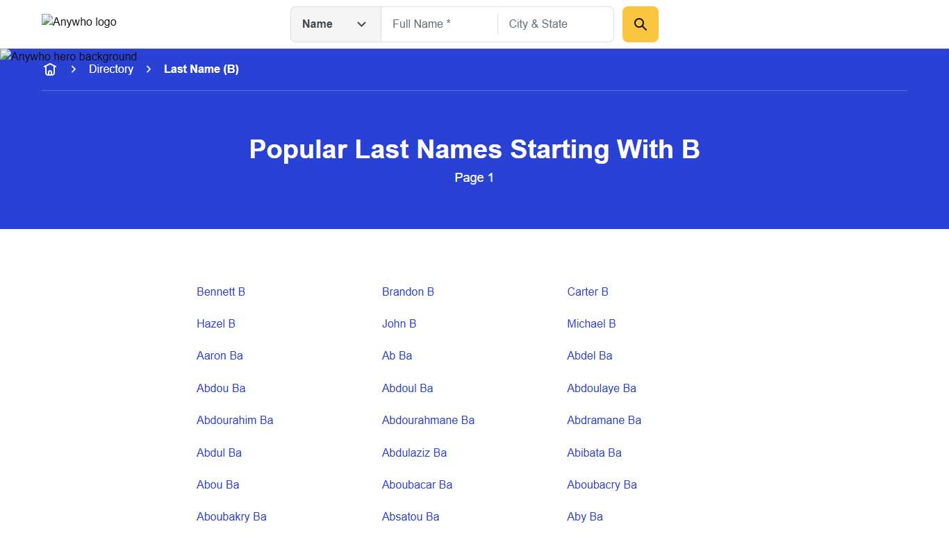 Last Names Starting With "B" - Page 1 Anywho