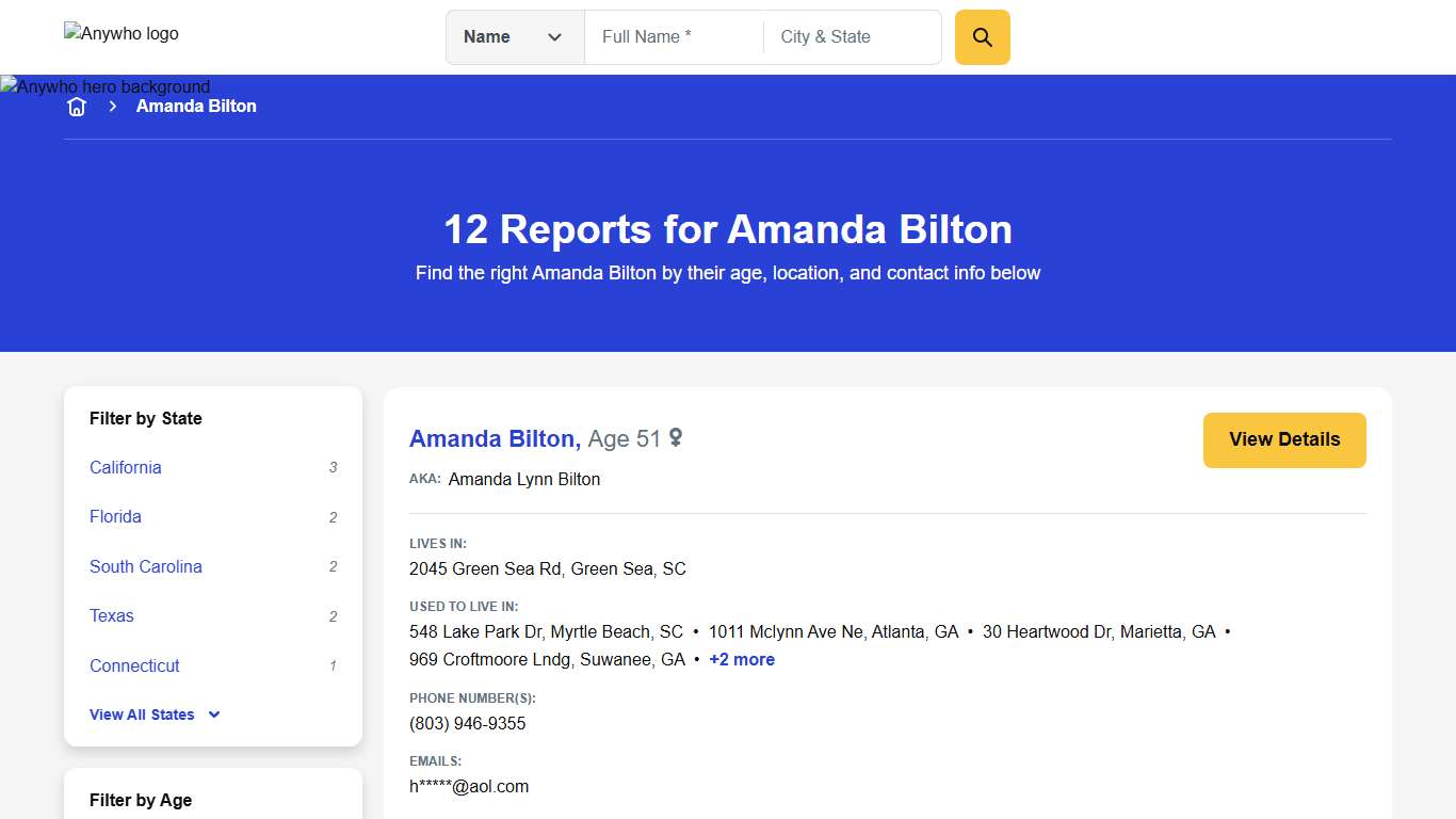 12 Reports for Amanda Bilton Anywho