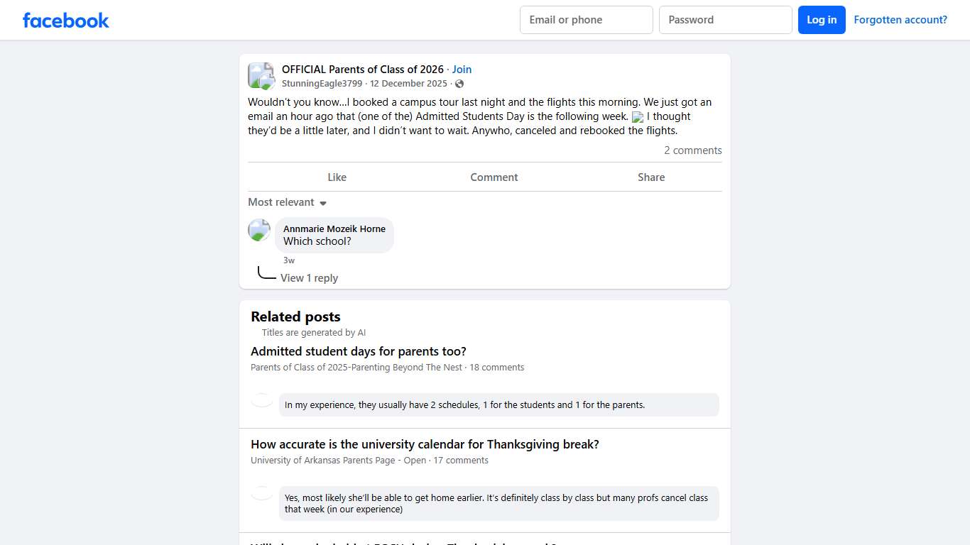 OFFICIAL Parents of Class of 2026 Wouldn’t you know…I booked a campus tour last night and the flights this morning Facebook